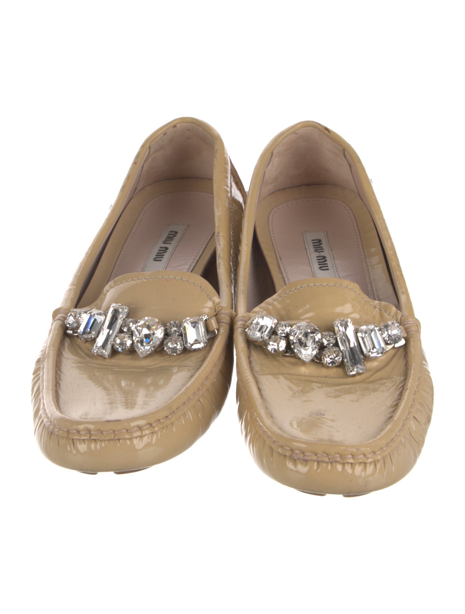 Miu Miu Patent Leather Crystal Embellishments Loafers